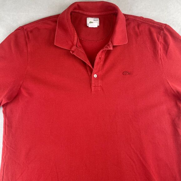 Lacoste Polo Shirt Men 2XL 7 Red Vintage Washed Pique Cotton Crocodile Logo Prep - Picture 2 of 7